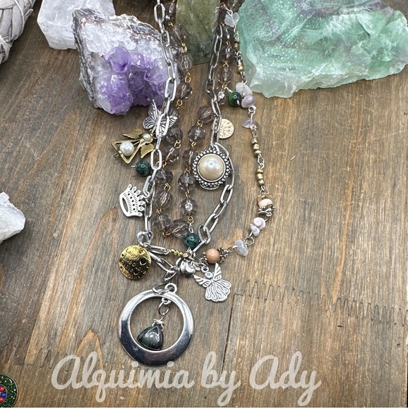 Zoisite Ruby handmade chunky layered statement multi charms necklace - Picture 3 of 14